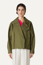 Short Trench Coat In Light Cotton Gabardine 9202 - Forest - Forest | OOF WEAR