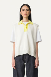 Coloured Cotton Gilet 4057 - Cream/Light Blue - Cream Light Blue | OOF WEAR