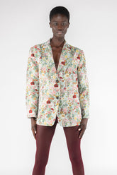 Bonded Jacquard Fabric Blazer Jacket 9292 - White/Multicolor - White Multicolor | OOF WEAR