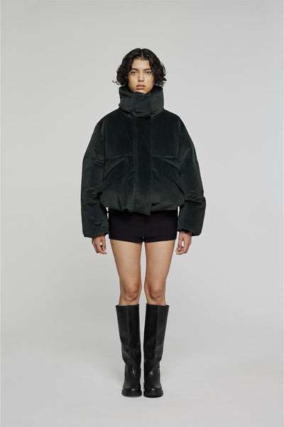 9305 VELVET PUFFER JACKET DARK GREEN | OOF WEAR