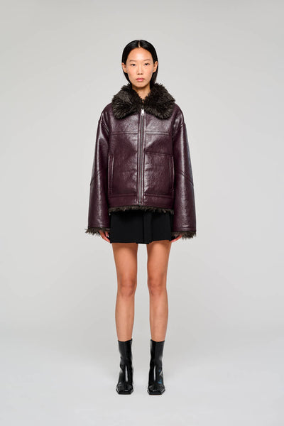 9332 REVERSIBLE SHORT ECO SHEARLING JACKET BORDEAUX BROWN | OOF WEAR