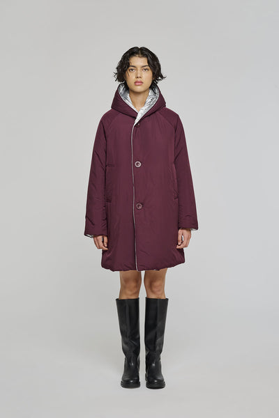 9341 REVERSIBLE LONG JACKET IN WATER-REPELLENT MEMORY NYLON SILVER