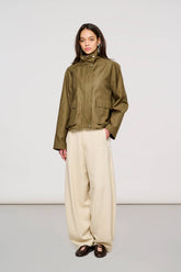 5600 Antwerp Boxy Jacket in Waxed Cotton Dark Olive -  | OOF WEAR