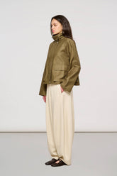 5600 Antwerp Boxy Jacket in Waxed Cotton Dark Olive -  | OOF WEAR